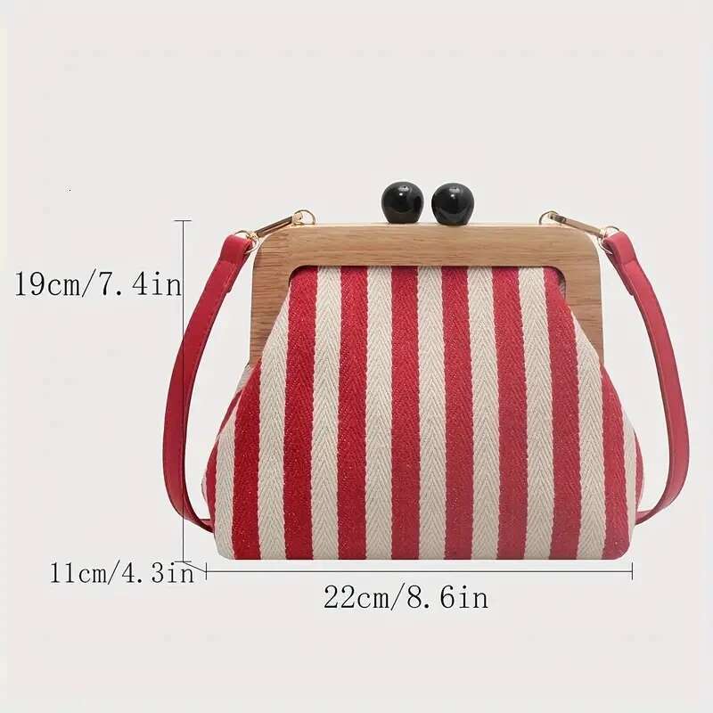 Fashion Striped Wooden Clip Shell Women Shoulder Elegant Crossbody Bags Clutch Purses for Party