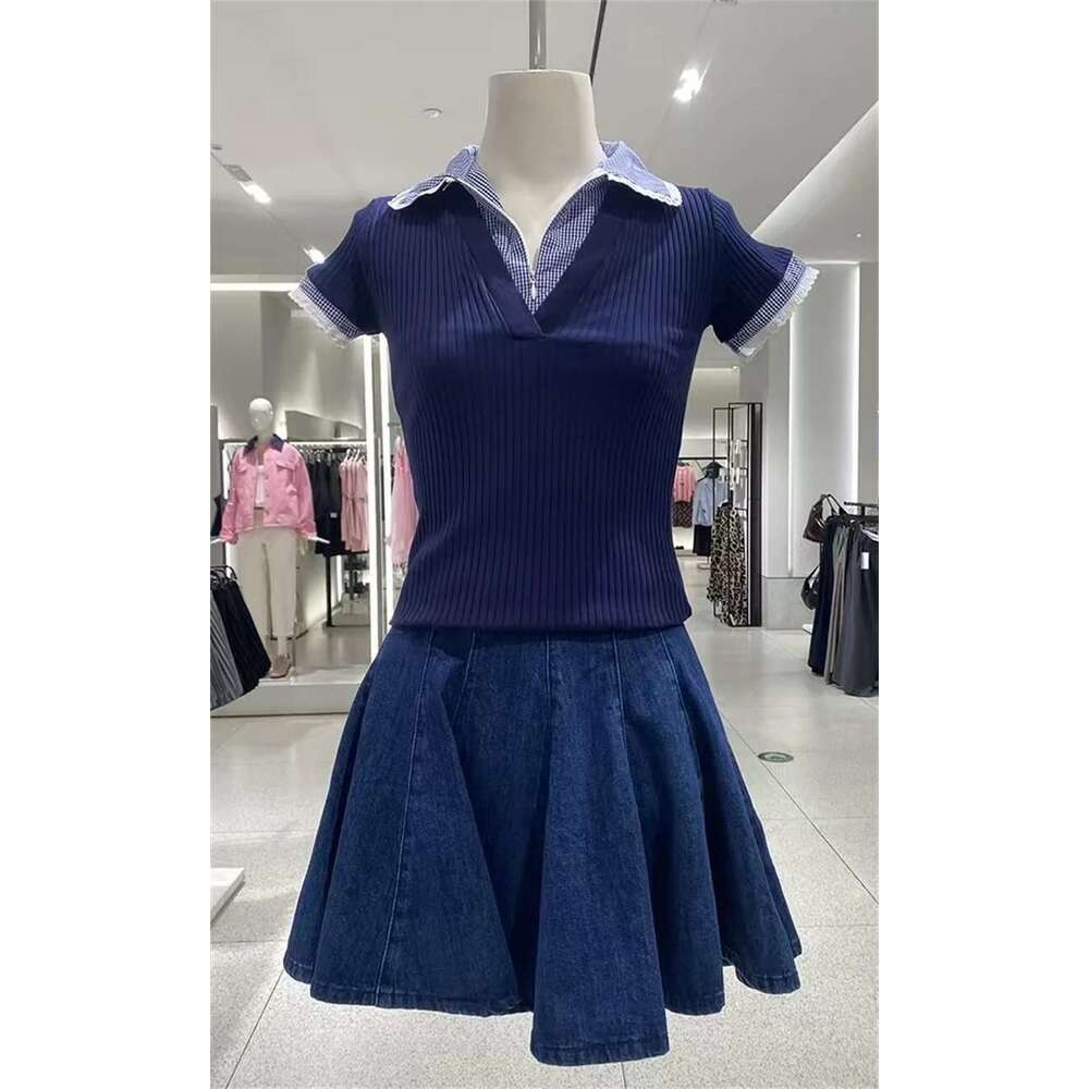 Women's Tops New Spring 2025 Lapel Patchwork T-Shirt Slim Fit Commuting Casual Fashionable And Versatile