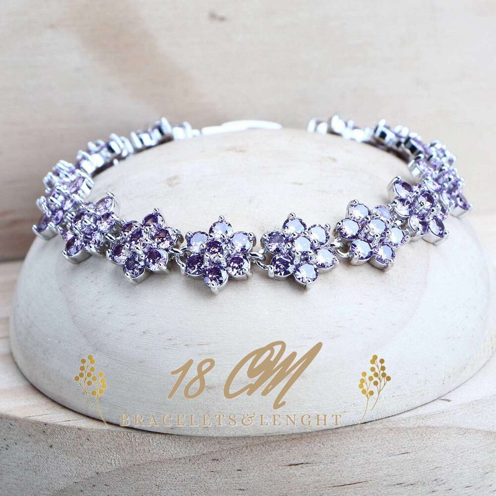 Sier Women Bridal Jewelry Sets Purple Zirconia Fine Costume Jewellery Wedding Earrings Rings Pendant Bracelets Necklace