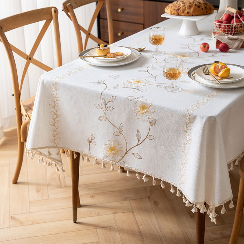 A629 modern simple white tablecloth ins style cotton and linen fabric small fresh coffee table rectangular desk waterproof tablecloth