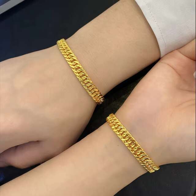 Xinfly 2023 Brand Engagement Wedding Waterproof Good Jewelry Pure 24k Yellow Gold G999 Men Women Cuban Flat Chain Bracelets