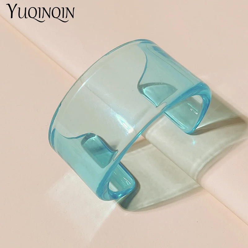 Fashion transparent acrylic resin open bracelet for women geometric Korean retro wide bracelet for women handmade pearl jewelry 250425