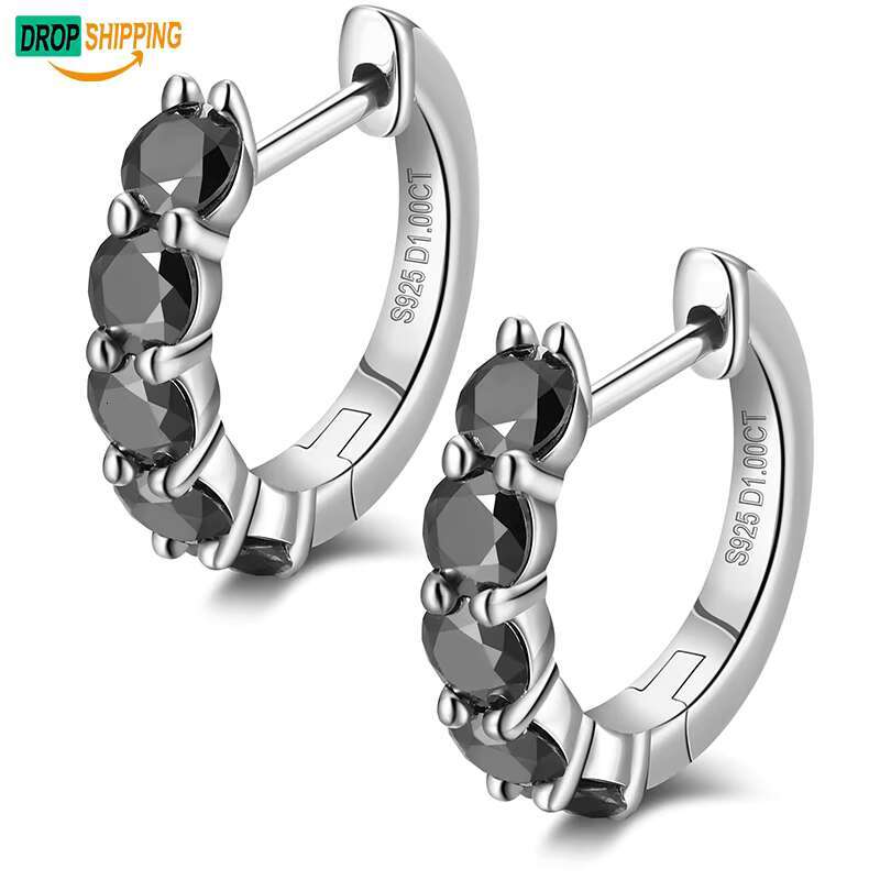 Dropshipping New Arrival 925 Sterling Silver Black VVS Moissanite Diamond Piercing Cuff Huggie Hoop Earrings for Women