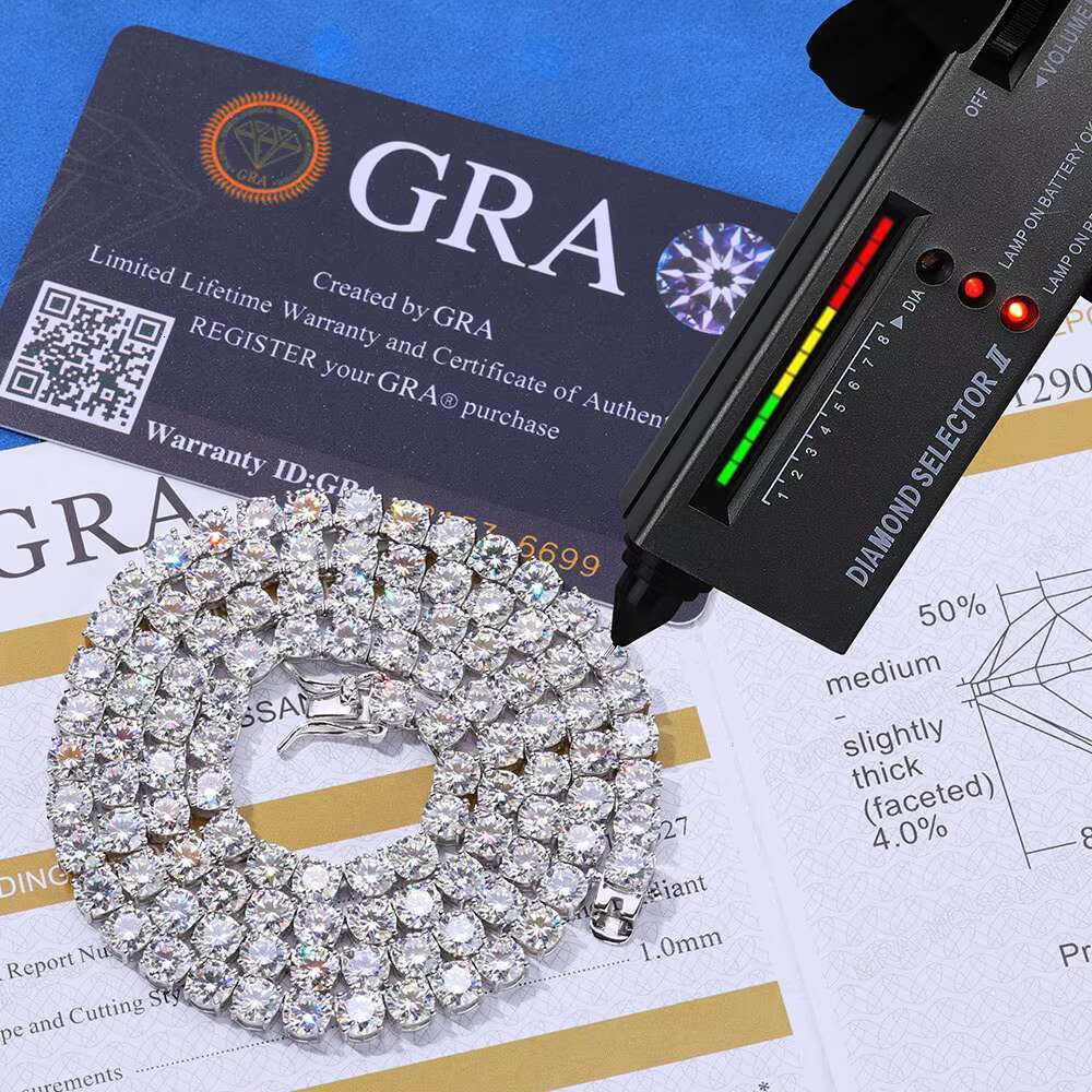 Luxury Lab Diamond Tennis Chain 925 Silver Gold Plated Iced Out 5mm VVS Moissanite Necklace Women Men Unisex Jewelry Gift