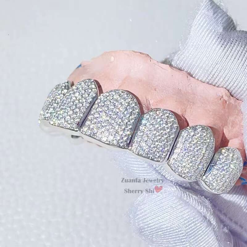 Wuzou Zuanfa Jewelry Top 8 Bottom 8 Fully Iced Out VVS Moissanite Diamond Permanent Cut Custom Grillz