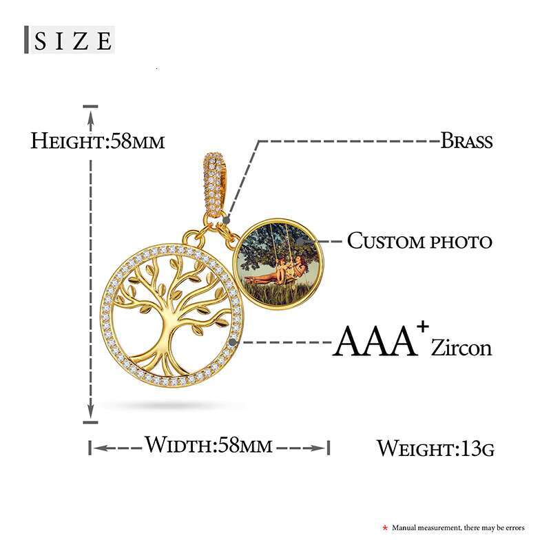 Hot Hiphop Jewelry 18K Gold Plated Brass 5A Zircon Icedout Tree of Life Memory Photo Pendant for Men Women