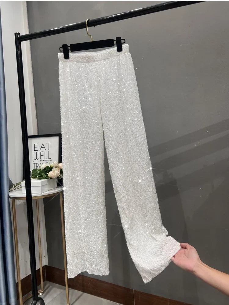 Spring Street Suede Shining High Waist Straight Pants Ultra Thin Womens Wide Leg 250428