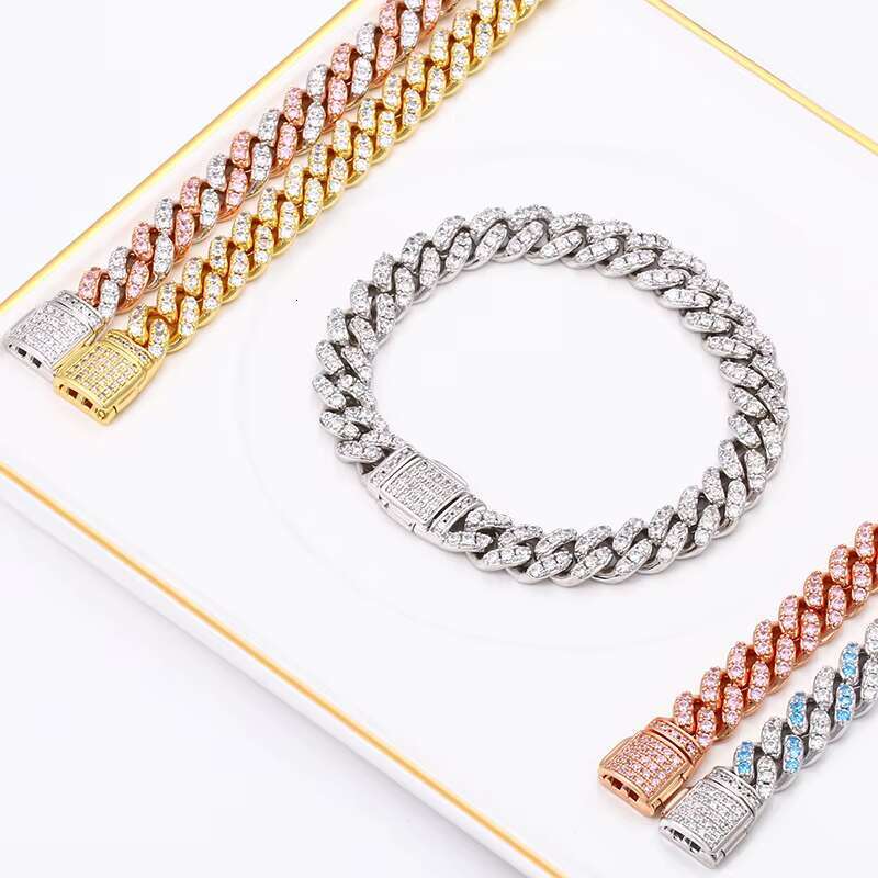 Wholesale RTS Stock 8mm 18K Gold Plated Brass Prong Set AAAAA CZ Diamond Iced Out Miami Cuban Link Chain Necklace for Men Women