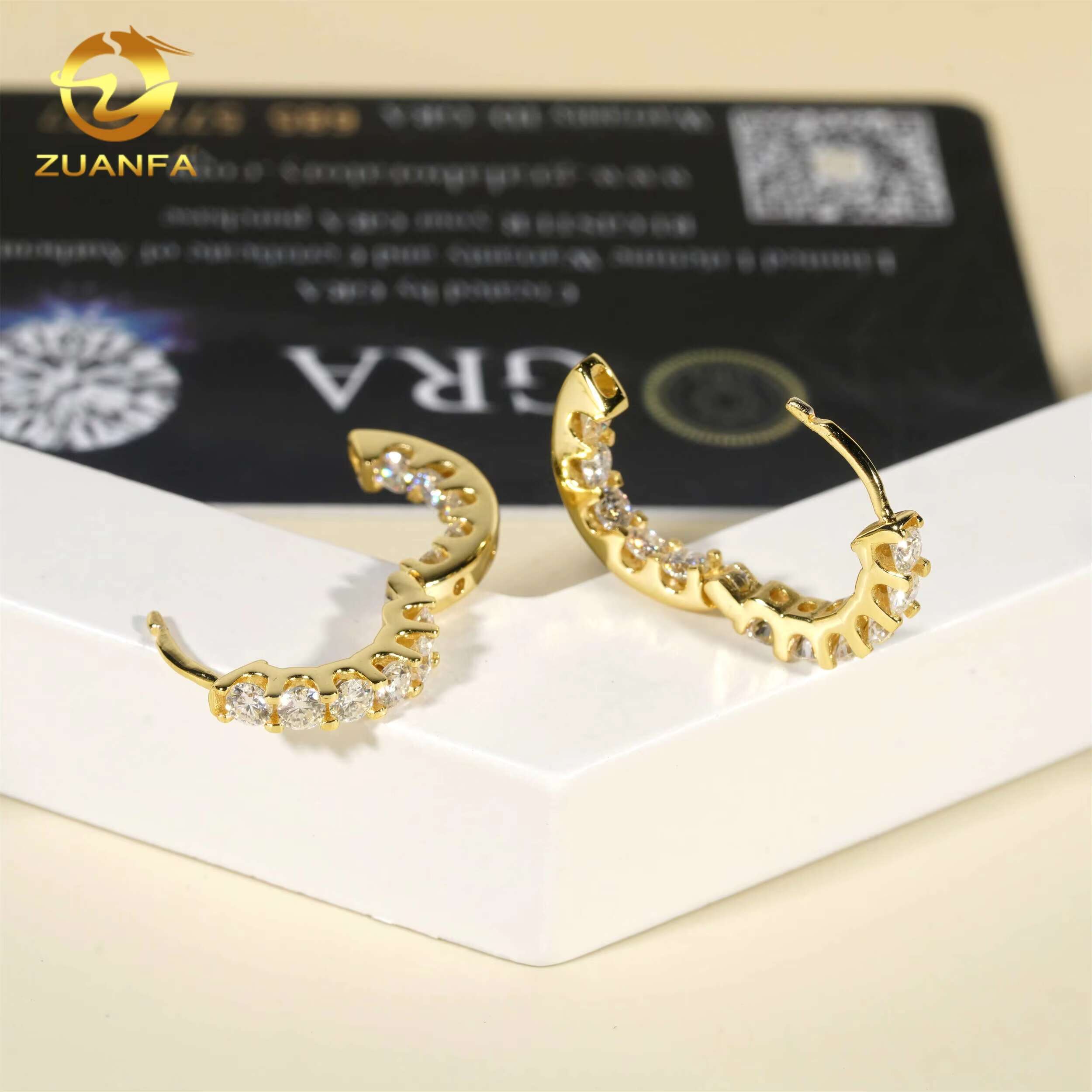 Pass Diamond Tester Silver 925 Ready to Ship Fine Jewelry Hip Hop Mens Women VVS Moissanite Hoop Earrings