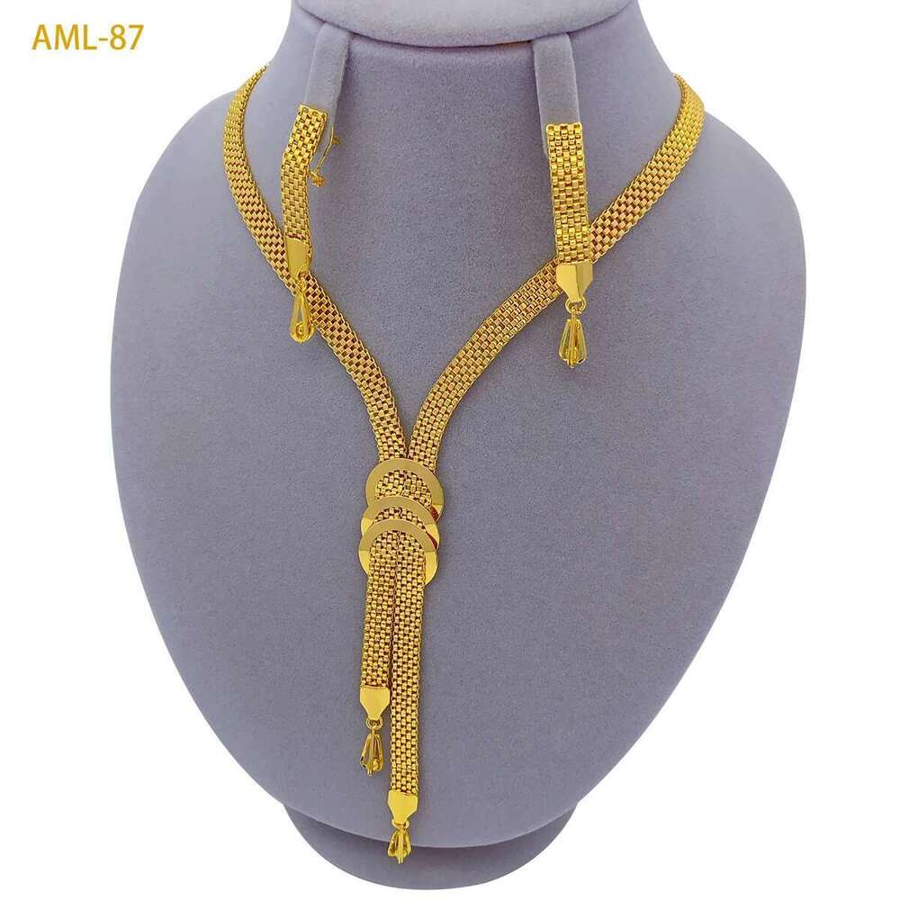 Ethiopian Bridal Jewelry Sets For Women Indian Dubai Gold Color Knot Design Necklace And Earrings Set Wedding