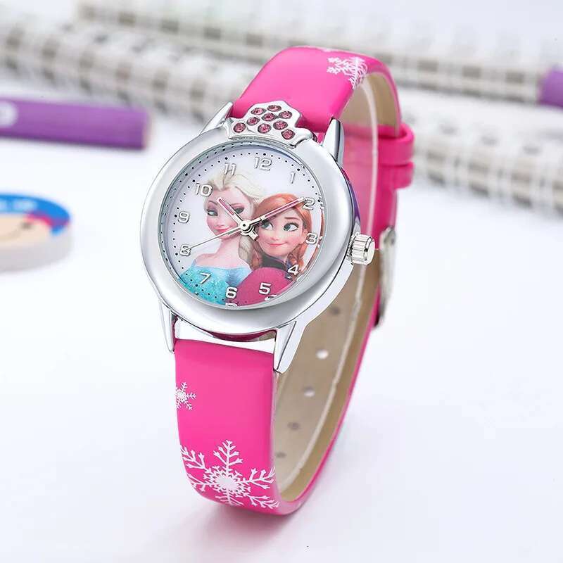 New Princess Elsa Girls Watches Leather Strap Cute Children Cartoon Wristwatches Gifts For Kids Girl Frozen Clock