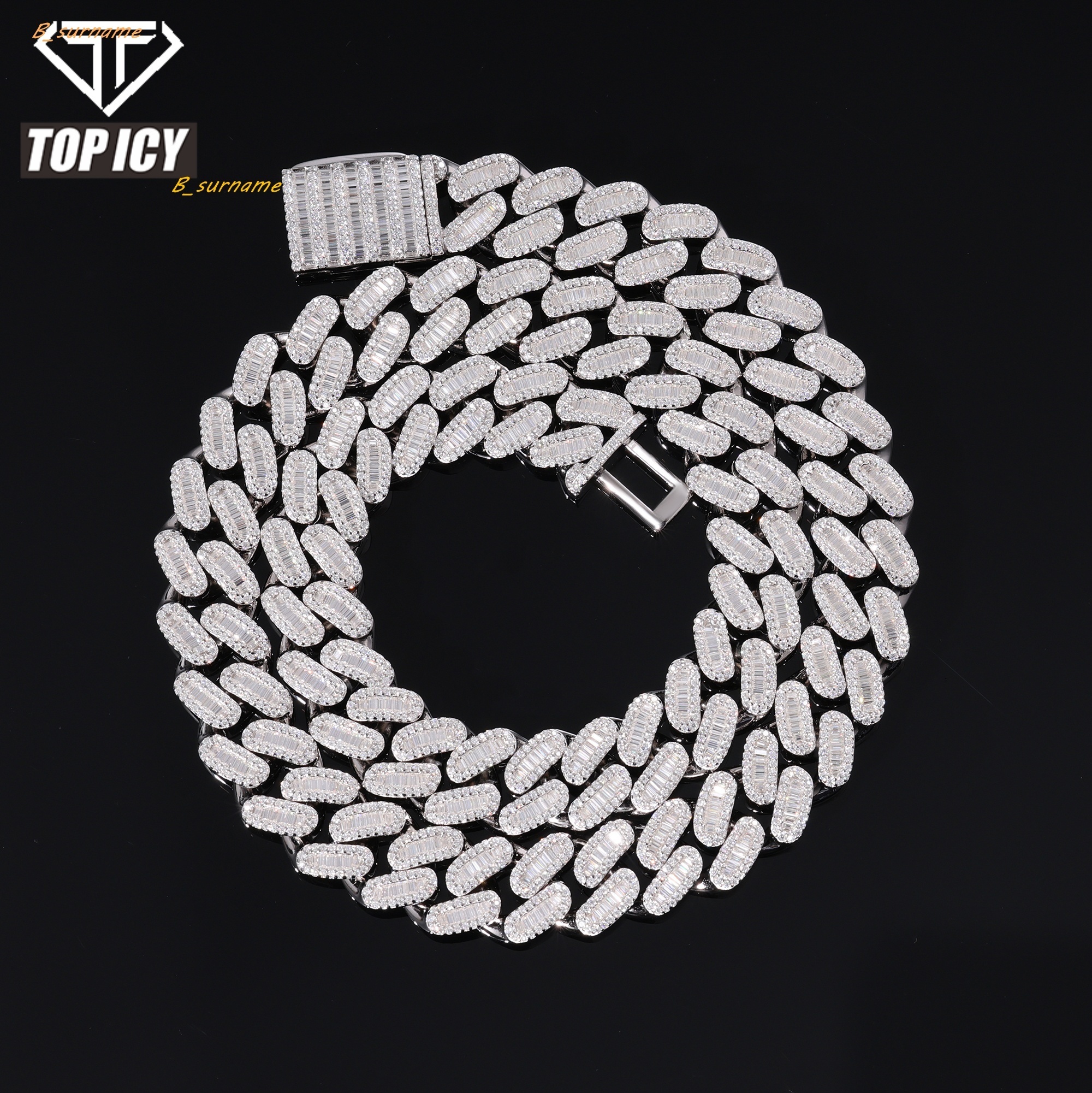 New High Quality T Baguette VVS D Moissanite Cuban Link Chain Iced Out Bling 925 Sterling Silver Necklace Jewelry for Men