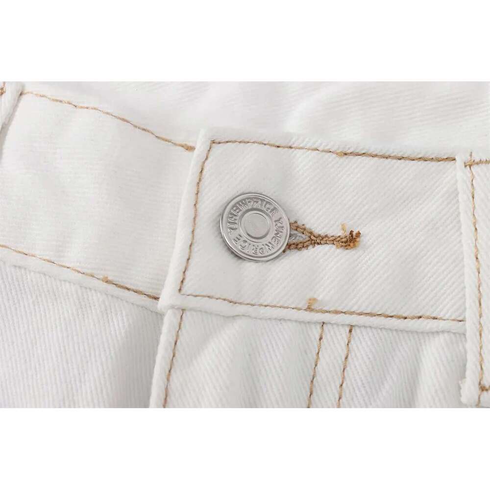 Summer New Women's Clothing With Contrasting Bright Lines And Rolled Hem High Waisted Loose Casual Straight Leg Jeans
