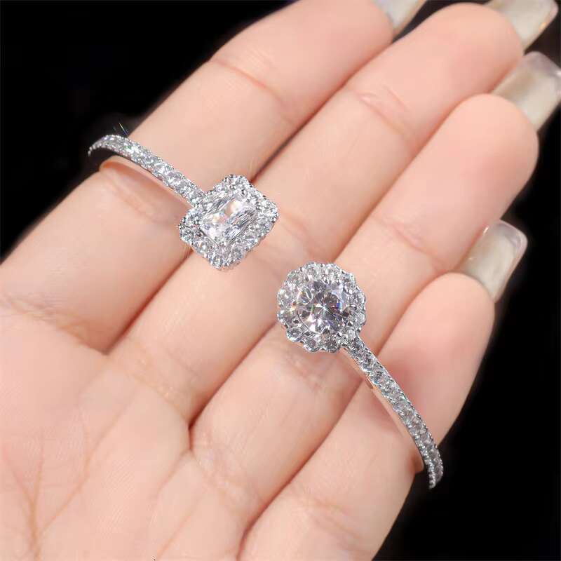 DEYIN Hip Hop Charm Jewelry 7.5mm Silver 925 Gold Plated Moissanite Bling Iced Out Baguette Diamond Cuff Bangle Bracelet