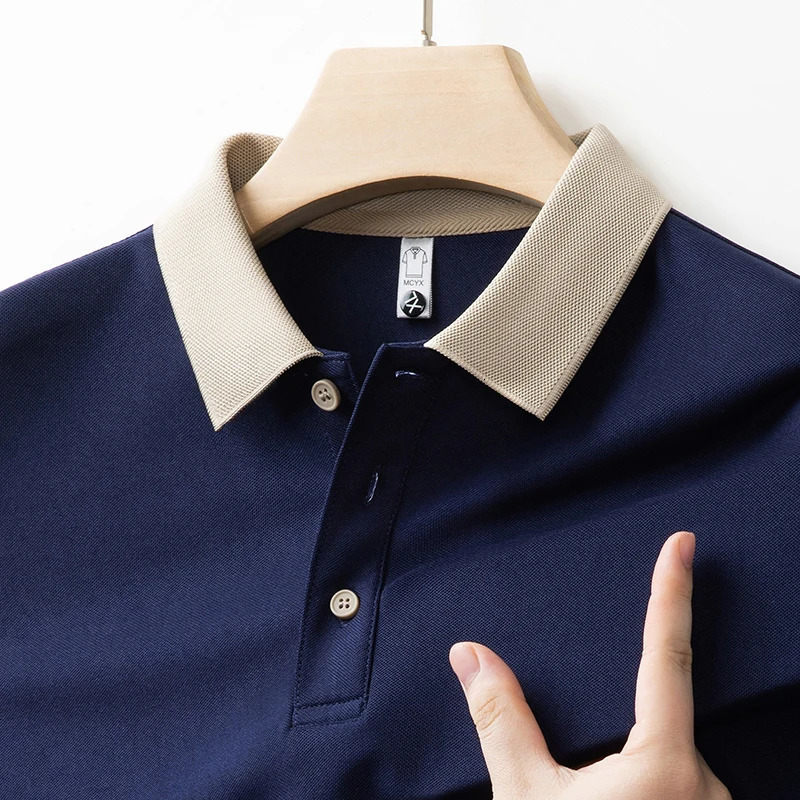 High quality lapel T-shirt solid color high-end casual mens short sleeved polo shirt top 250428