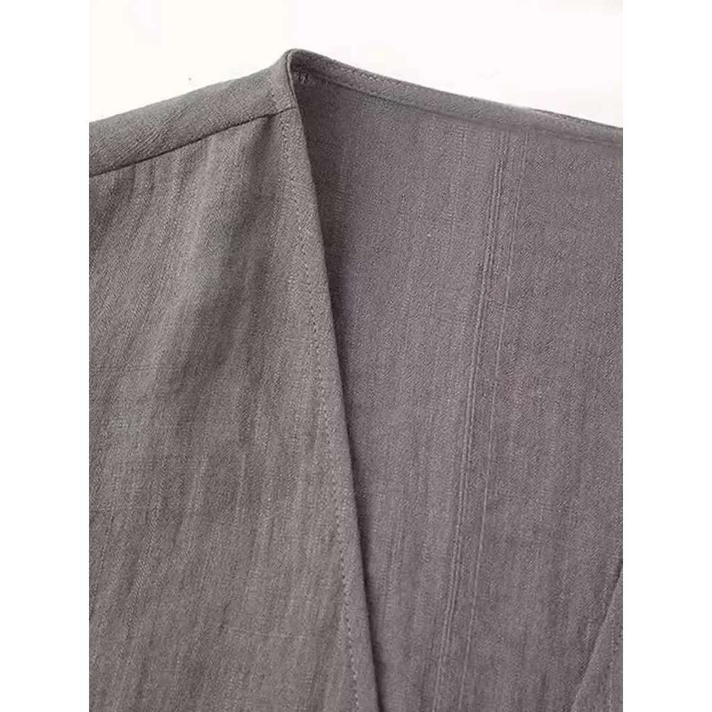 Trza-Women's Textured Crossover Kimono Blouses, Side Ties, Long Sleeves, Loose, Female Shirts, Chic Tops, Fashion
