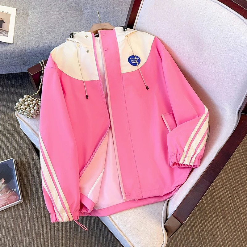 Itolin Pink Womens Casual Jacket Long Sleeve Collar Black Attack Autumn Collection 250428