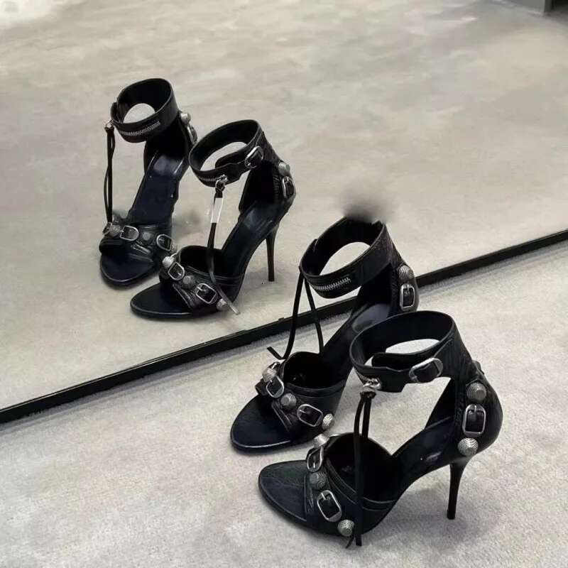New Fashion Punk Style Stiletto Rivet Metal High Heels Tassel Zipper Sandals Sexy Pointed Open Toe Women Shoes