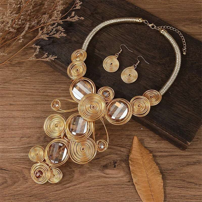 New Exaggerate Aluminium Flower Colorful Jewelry For Women African Bridal Necklace Earrings Set Party Jewellery Gifts
