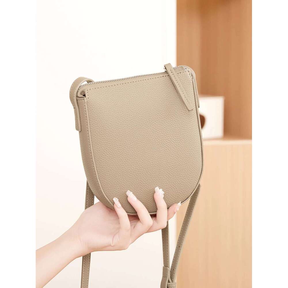 Classic Minimalist Solid Color Women's Crossbody Fashionable Three-Dimensional Zipper Single Shoulder Bagpuleather Phone Bag