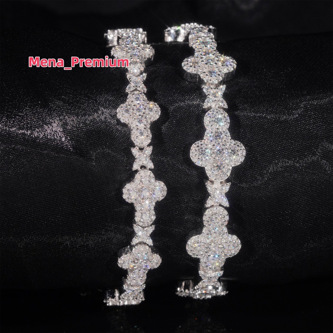 Hot 10/13mm 925 Sterling Silver Moissanite Bracelet for Men Women Cross-Border Hip Hop Style Cross Trendy Personalized Jewelry
