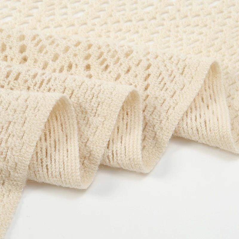 Plain Knitted Tassels Hollow Triangle Scarf Shawl Women Cotton Soft Wrap Ladies Air-conditioned Room Capa Simple Elegant Scarves 250430