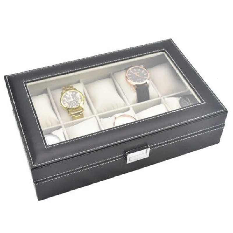 WellZone Fashion Style 5/6/10/12 Position Black Carbon Fiber Pattern Display Jewelry Storage Box Watch Storage Box 250430