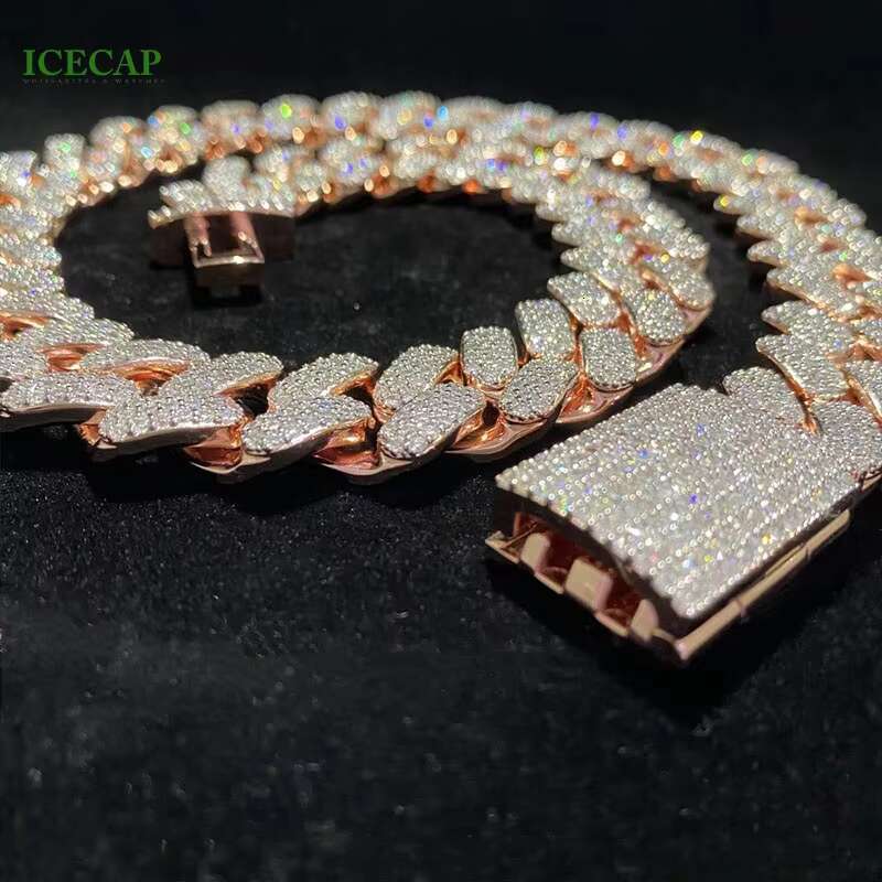 Fashion Jewelry Cuban Link Chain Rose Gold Collar 18mm VVS Diamond Necklace Iced Out Moissanite Cuban Link Chain for Men
