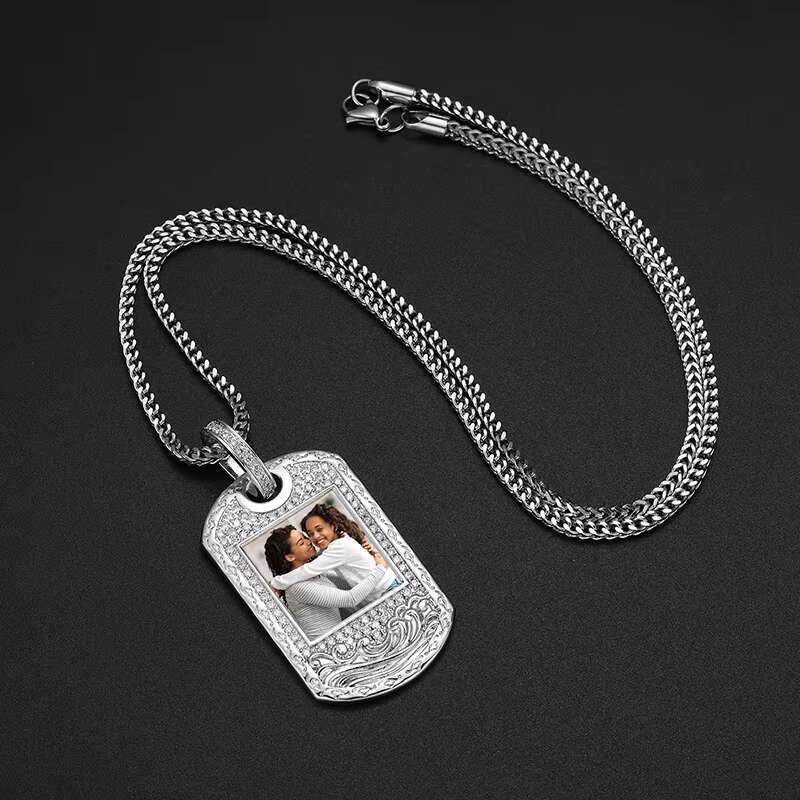 Hip Hop Fashion Jewelry Gold Plated Copper 5A CZ DIY Custom Iced Out Square Picture Pendant Necklace