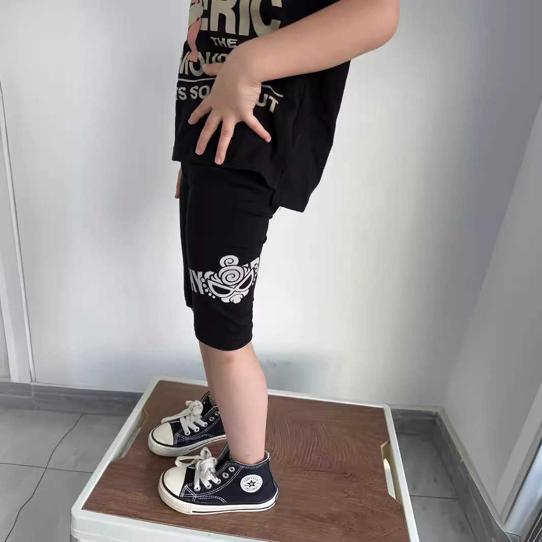 24 Summer Black Super Pacifier Black Versatile Childrens Cycling Pants Thin Stretch Cotton Worn with Five Quarter Shorts Y25043000P2