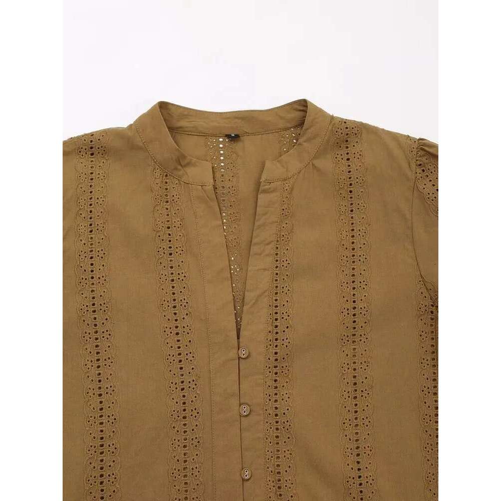 autumn new fashion women's clothing temperament embroidered cotton long-sleeved lapel casual shirt