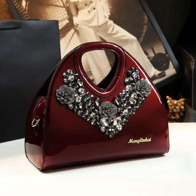 Spring new rhinestone patent leather flower gradient dumpling one-shoulder cross-body handbag banquet dress women's bag