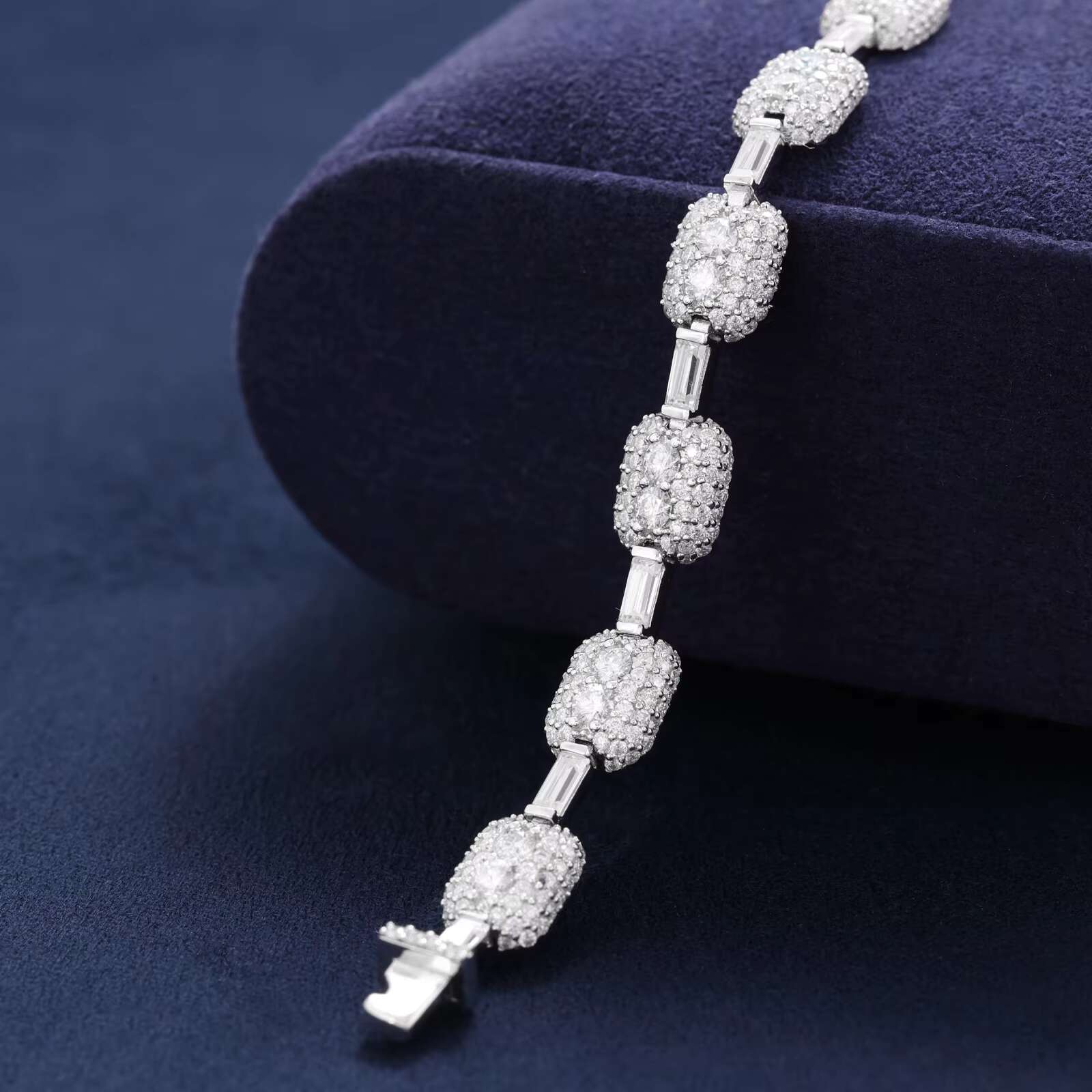 New Design 7mm VVS D Moissanite Baguette Connection Ice Out Cuboid Link Bracelet 925 Sterling Silver Tennis Chain Jewelry