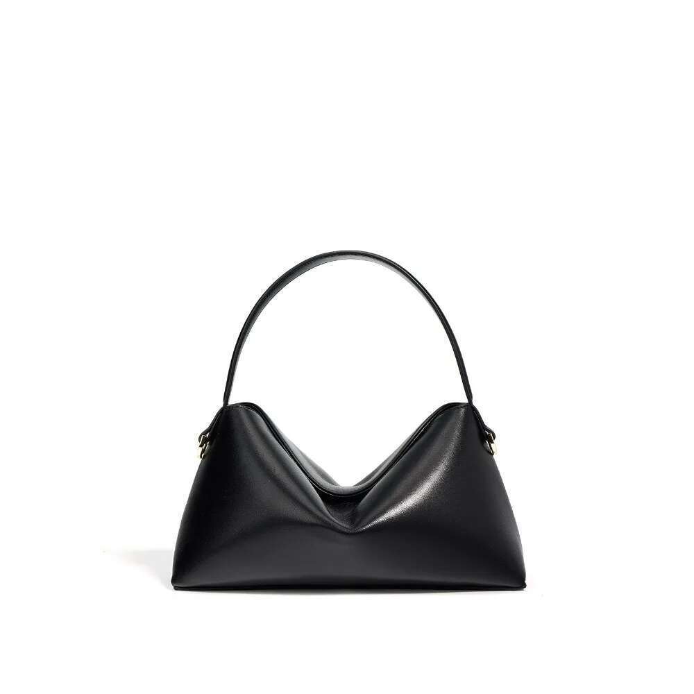 2025 new genuine leather with high-end and niche design, hand-held, single shoulder, crossbody, pillow bag, women's bag