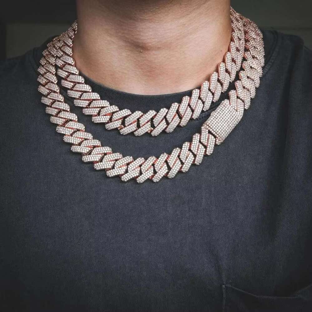 Iced Out Bling Men Necklace Hip Hop Jewelry 19mm Diamond Cuban Link Chain