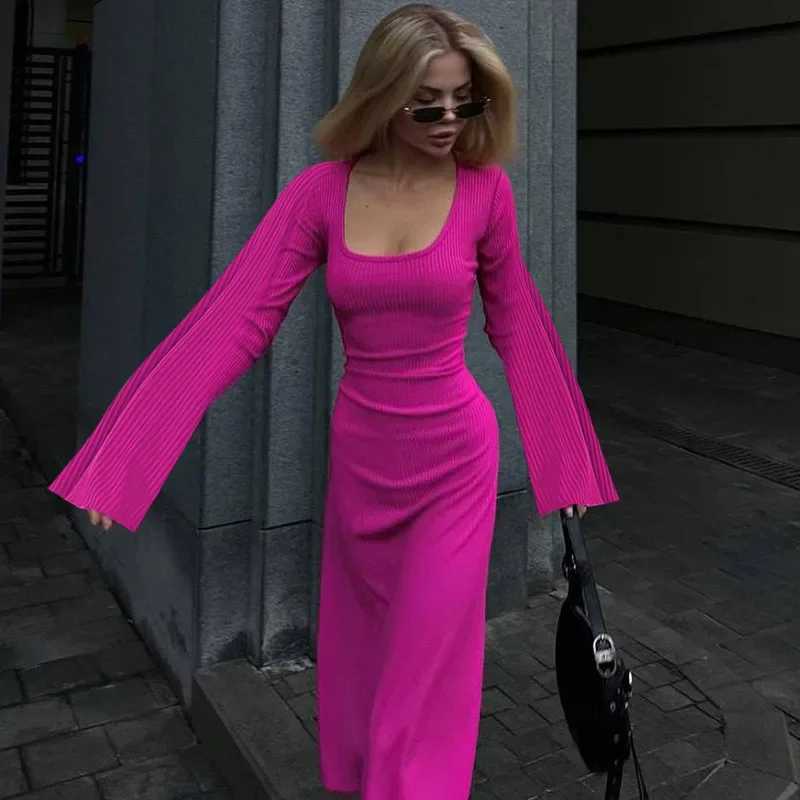 Loose U-neck shoulder strap long sleeved dress new fashion womens clothing autumn season cross-border style elegant silhouette W250430
