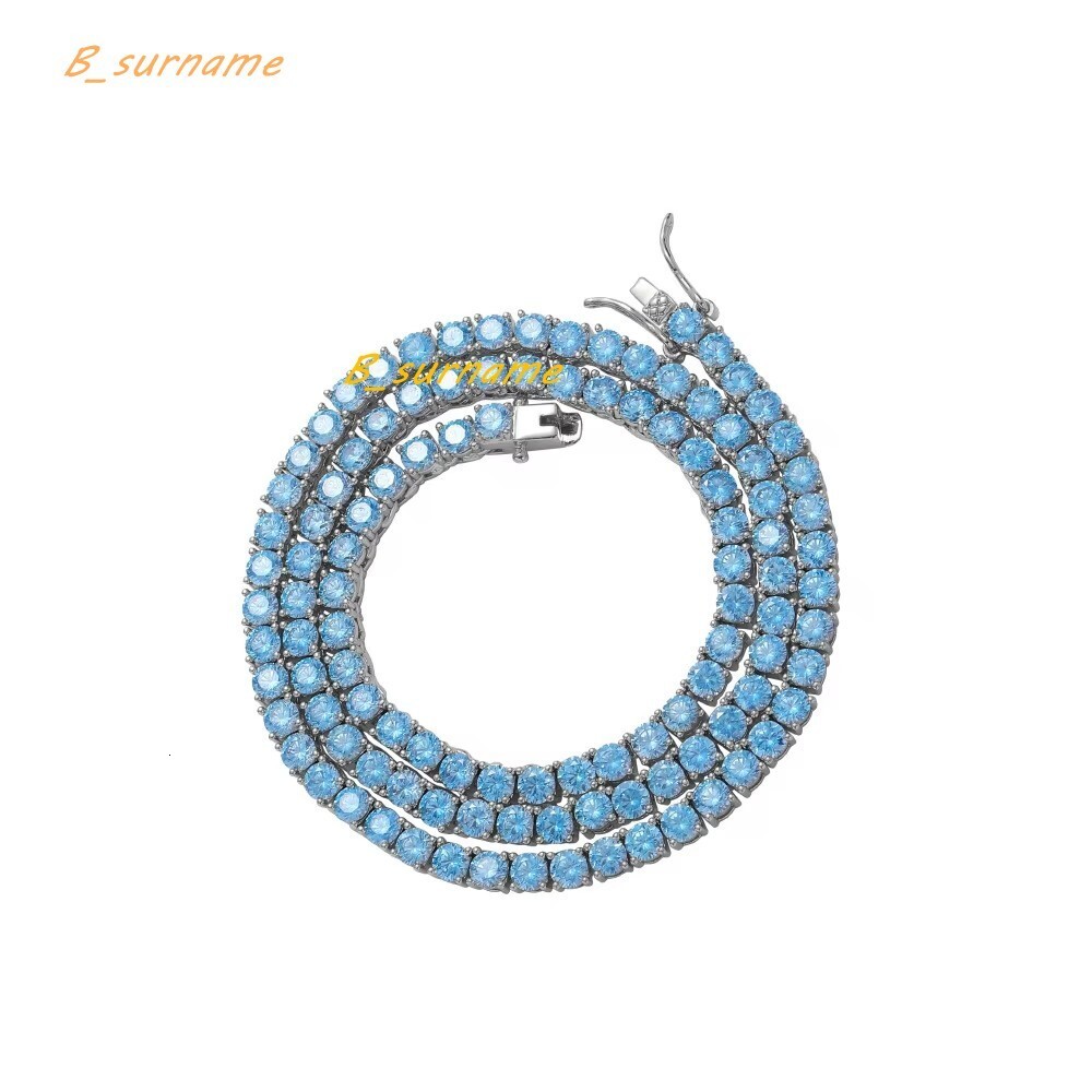 High Quality Pink Blue Green Yellow Diamond Fashion Jewelry Iced Out Chain Custom Idea Zircon Colorful Tennis Chain Necklace