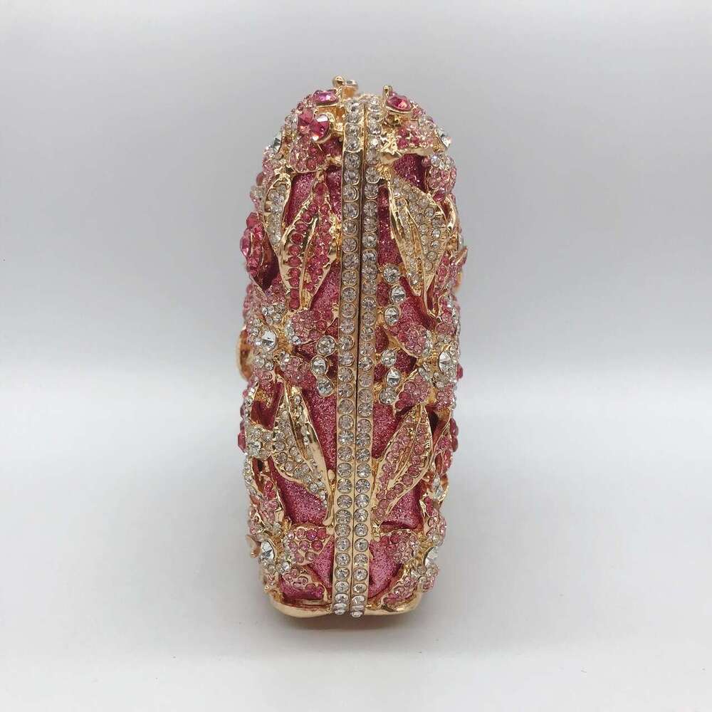Dinner Bag Diamond Studded Banquet Hollowed Out Pink Rose Women S Full Of Diamonds Hand Held Bag Dress Bag KQ