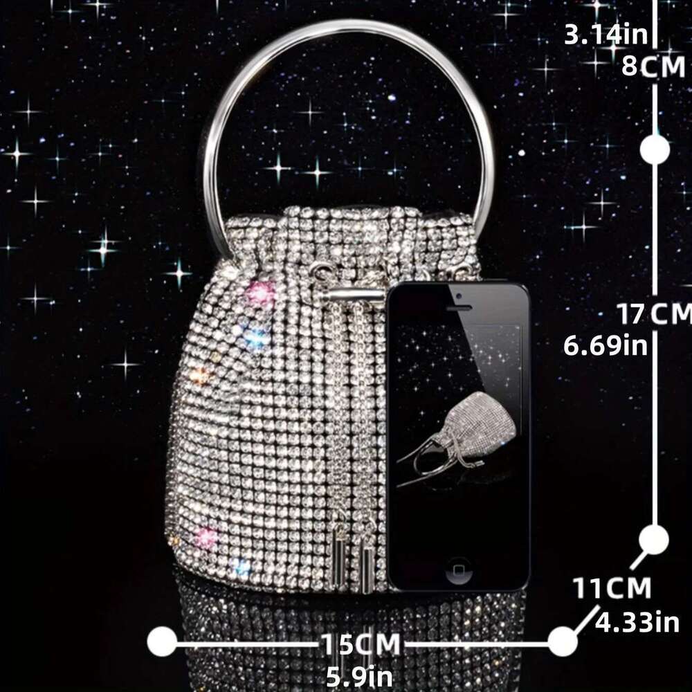 Women's Evening Bag, Can Be Worn On One Shoulder Crossbody, Copper Claw Inlaid With Dias, High Quality A-Grade Dia, Chain, Metal Handbag, Blingbl