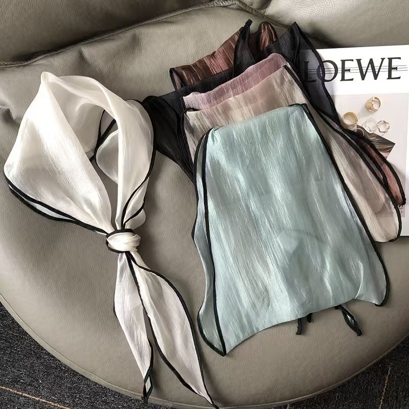 T607 Spring and Summer Decorative Fluffy Solid Color Fashion Long Scarf Transparent Small Silk Scarf Women's Wild Scarf Scarf