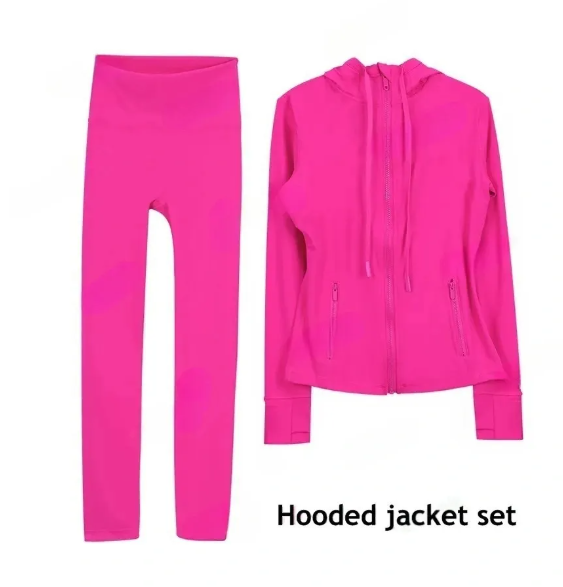 2pcs Womens Designer Yoga Set Gym Workout Clothes Leggings and Zip Up Jacket Activewear Sports Coat Quick Dry Fitness Outfit Running Training Set