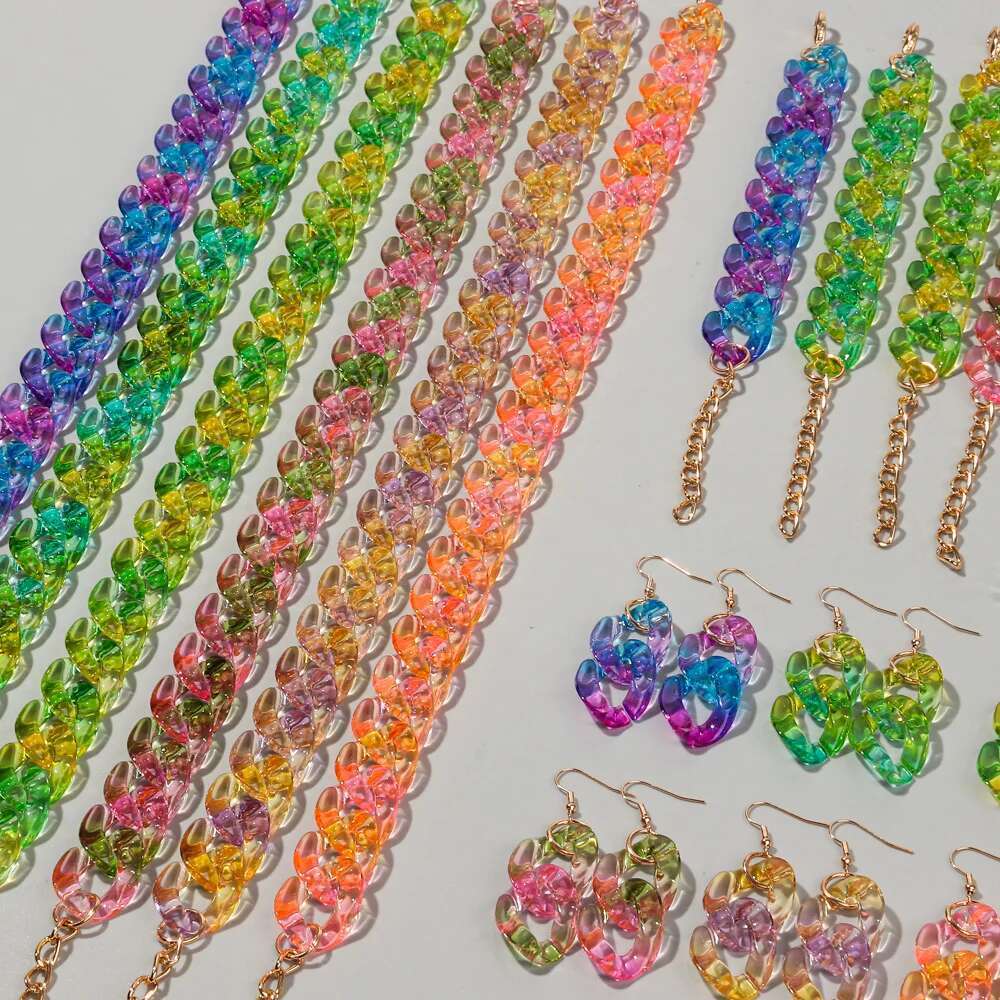 New Fashion Acrylic Color Transparent Gradient Chain Necklace Set For Women Colorful Necklaces 2024 Accessories Jewelry