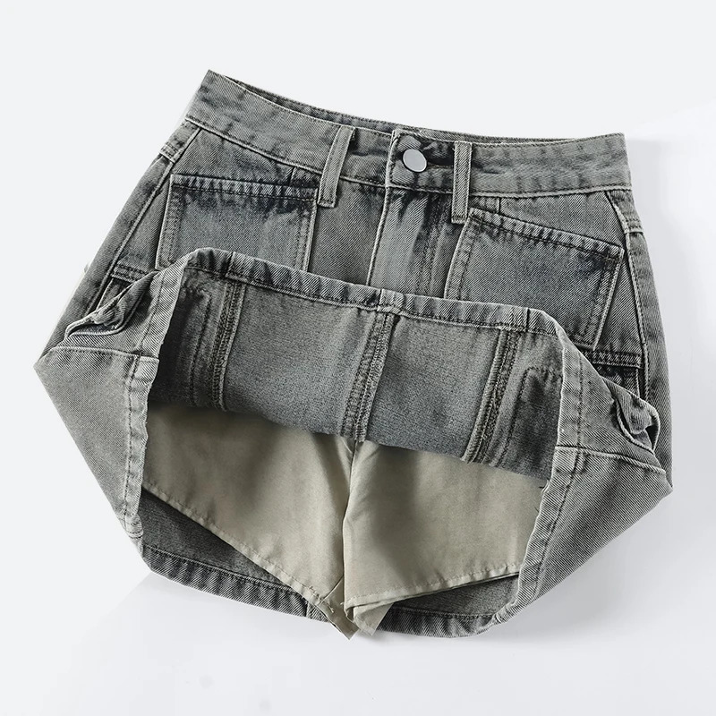 KSTUN 2025 Summer Womens Denim Skiing Grey High Waist Cargo Jeans Retro Multi Pocket n Sexy Girl Sprint 250425