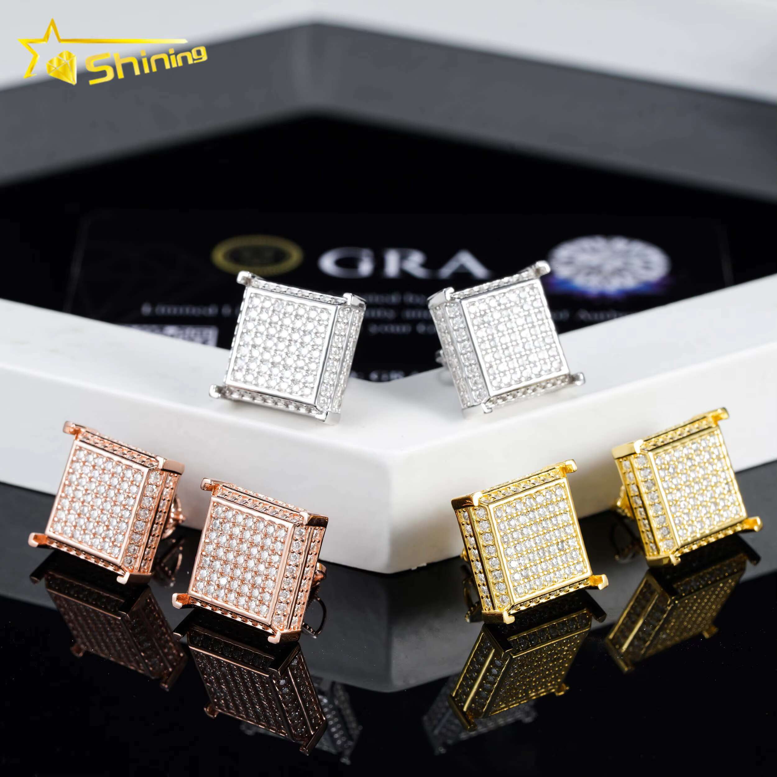 Ready to Ship Pass Diamond Tester GRA Certified 925 Sterling Silver Hip Hop Jewelry VVS D Color Moissanite Stud Earrings Mens