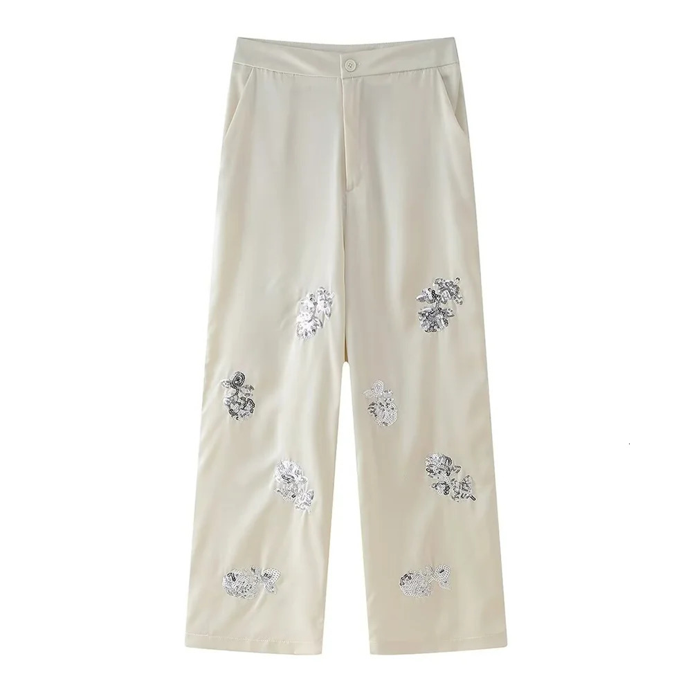 Zach Ailsa Summer Product Womens Loose Lace Set Coat Beaded Silk Texture Pants Casual 250530