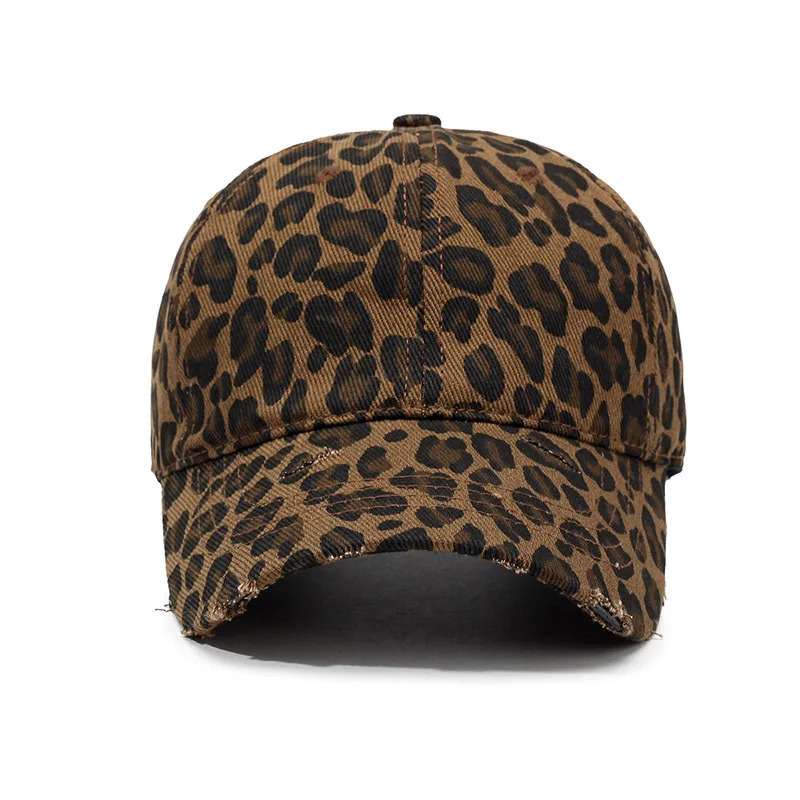 Personalized hole breaking leopard print baseball cap washed cotton shield duckbill cap seasonal casual cap hat 250430