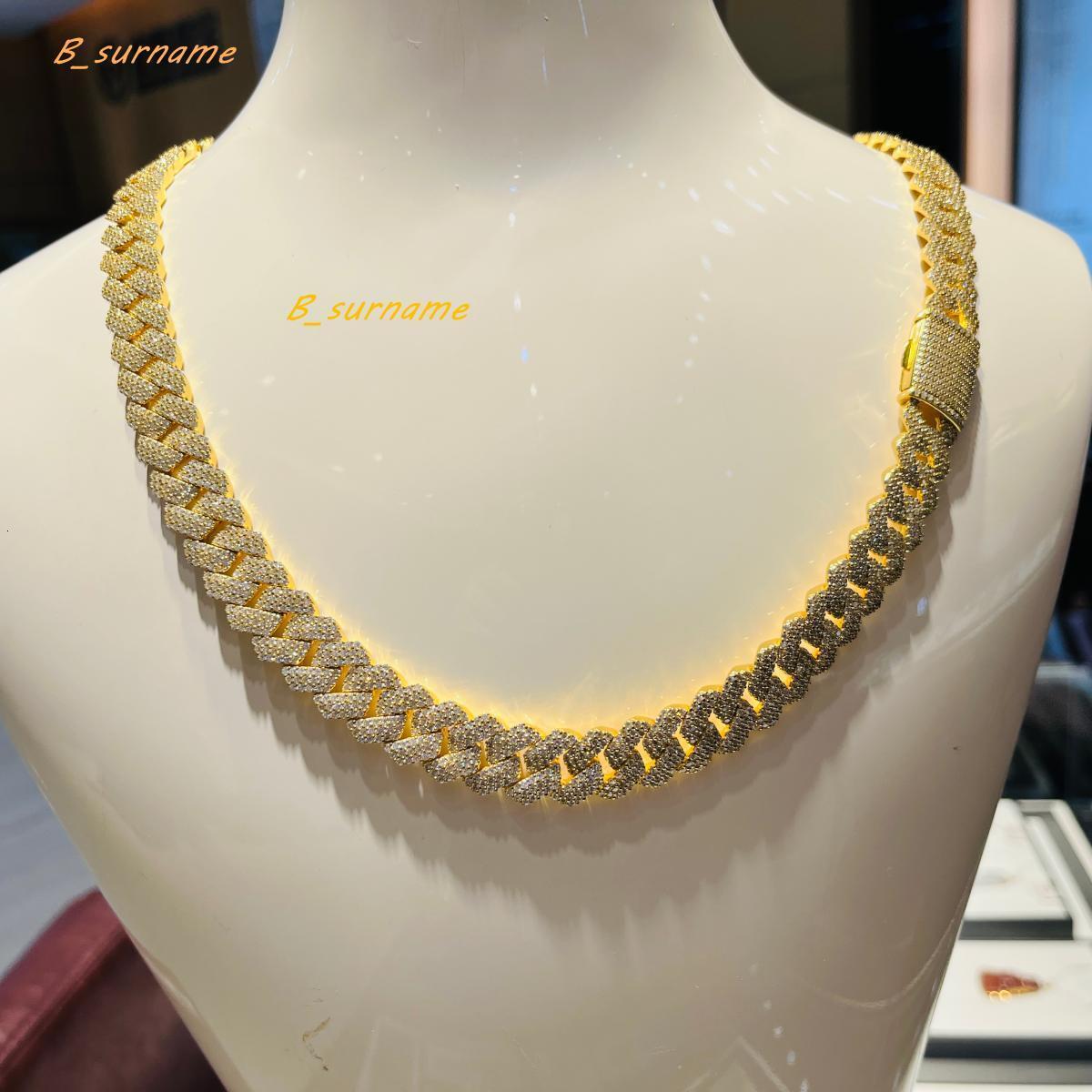 Hip Hop 15mm Width 925 Sterling Silver With Moissanite Diamond Cuban Link Chain Unisex Necklace