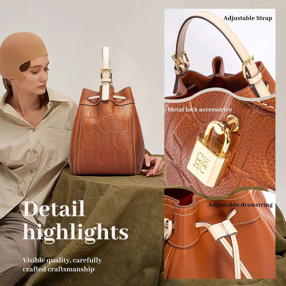 Drawstring Mouth Design Women Fashion Bucket Pure Colour Simple Crossbody Season New Party Shoulder Bag