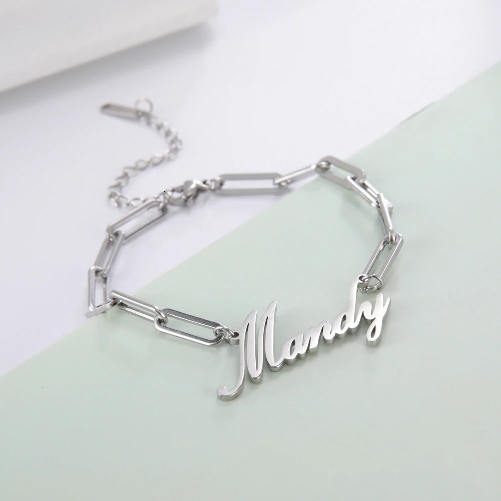 Sipuris Customized Name Bracelet Personalized Stainless Steel Rectangular Chain Letter Bracelet Unique Jewelry Family Gifts 250430