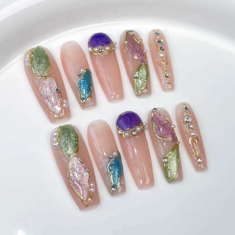 10pcs high-quality handmade pressure machine nail y2k future technology metal flip cover spicy girl dream color Europe and the United States H25429